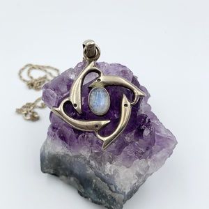 Sterling Silver Moonstone Dolphin Pendant Necklace